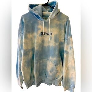 Goodie Two Sleeves “self-made” hoodie with blue white cloud pattern front pocket